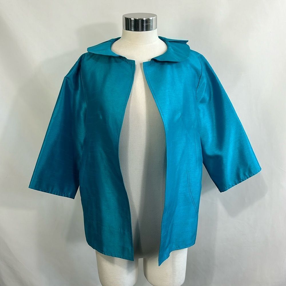NWT Grace Chuang Teal w Ruffle Collar Jacket